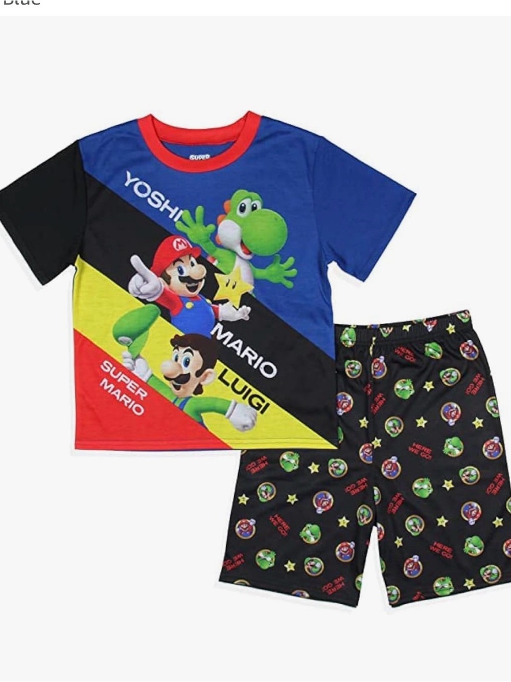 Nintendo Blue, Black & Red Super Mario Kids Pajama Set with Yoshi, Mario & Luigi